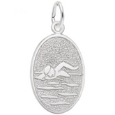 Sterling Silver Swimmer Oval Disc Charm